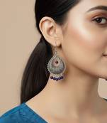  women german silver oxidised chandbali earrings