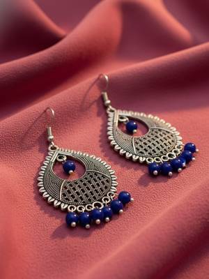 women german silver oxidised chandbali earrings 2