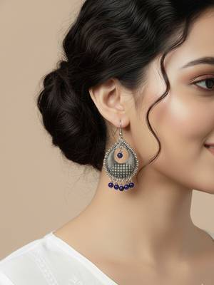  women german silver oxidised chandbali earrings 3