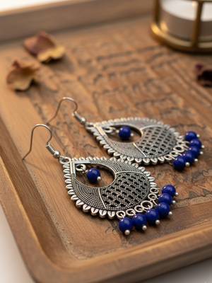  women german silver oxidised chandbali earrings 4