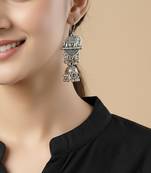  women elephant design german silver oxidised jhumka earrings