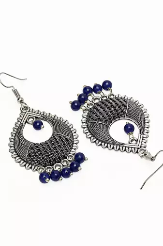  women german silver oxidised chandbali earrings