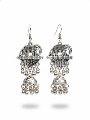  women elephant design german silver oxidised jhumka earrings 4