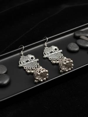  women elephant design german silver oxidised jhumka earrings 5