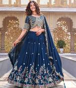 Neavy Blue Color  Embroidery Sequence with Thared Work Silk Lahenga Choli Set