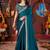 Designer rama green heavy embroidered silk blend party wear saree with blouse