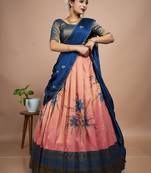 Elegant Peach & Teal Digital Printed Lehenga with Brush Print Dupatta Set