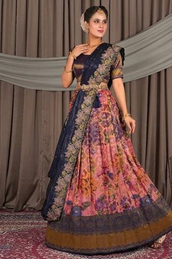 BLUE Festive Wear Printed Lehenga Choli