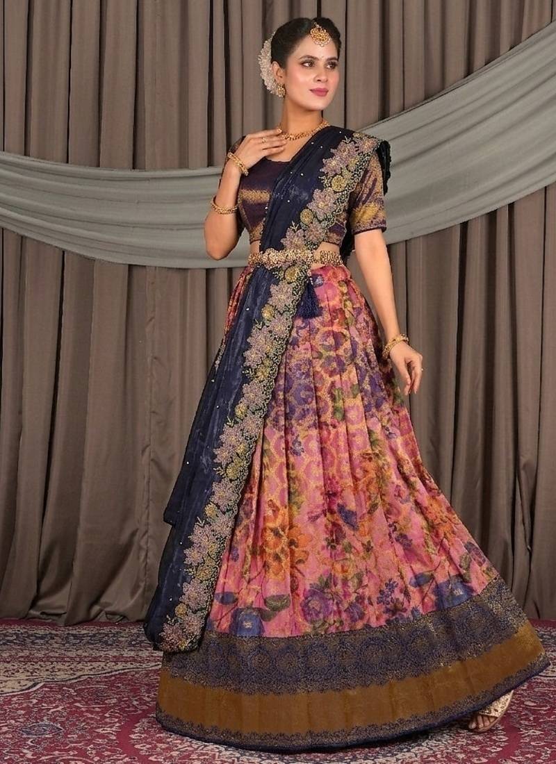 BLUE Festive Wear Printed Lehenga Choli