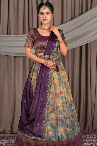 SKY BLUE Festive Wear Printed Lehenga Choli