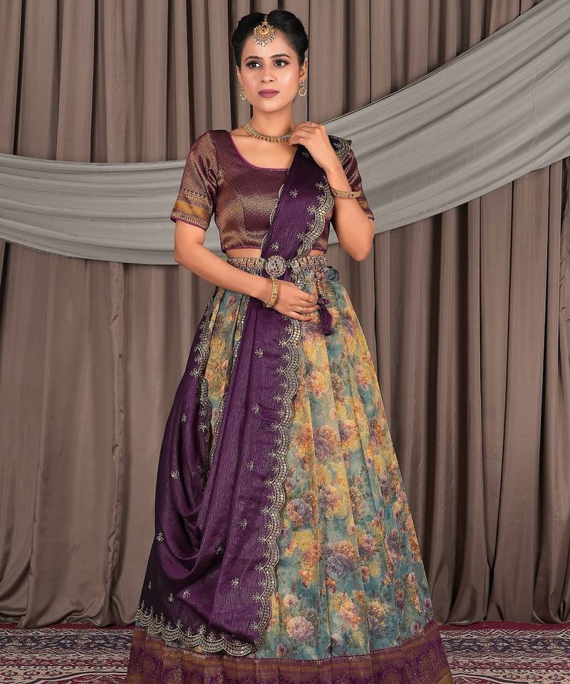 SKY BLUE Festive Wear Printed Lehenga Choli