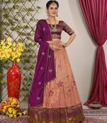 Peach & Wine Banarasi Festive Lehenga Choli Set