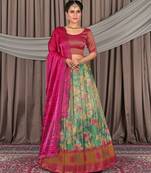 RANI Pink & Sea Green Banarasi Jacquard Printed Lehenga Choli