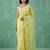 Light yellow thread embroidery floral border work organza   elegant designer saree with blouse piece