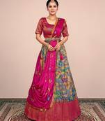 Fuchsia Pink & GREAY Floral Designer Banarasi Lehenga