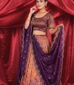 Classic Peach & Plum Purple with Golden Floral Zari Tissue Lehenga