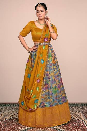 Musturd & GREAY Floral Designer Banarasi Lehenga