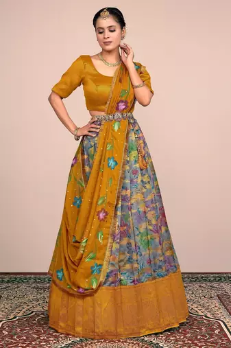 Musturd & GREAY Floral Designer Banarasi Lehenga