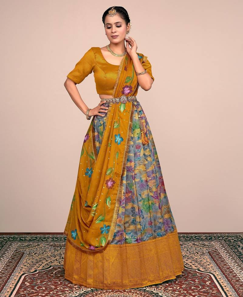 Musturd & GREAY Floral Designer Banarasi Lehenga