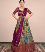 WINE & GREAY Floral Designer Banarasi Lehenga