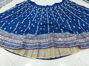 Stylish Teal Blue Chinon Lehenga with Rich Embroidery & Heavy Flair 4