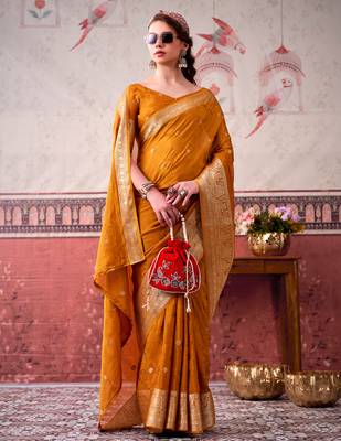  chinon self print saree with zari woven design 1