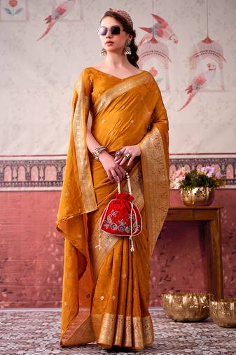  chinon self print saree with zari woven design