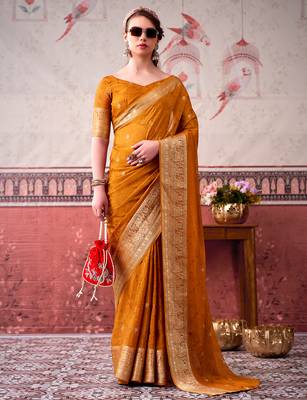  chinon self print saree with zari woven design 4