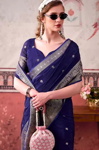  chinon self print saree with zari woven design
