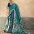 Firozi printed satin silk saree with unstitched blouse