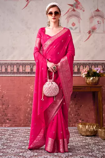  chinon self print saree with zari woven design