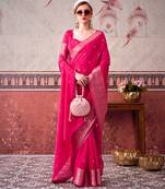  chinon self print saree with zari woven design