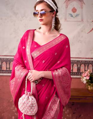  chinon self print saree with zari woven design 2