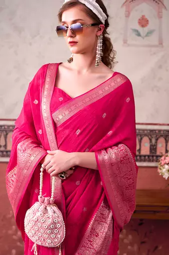  chinon self print saree with zari woven design
