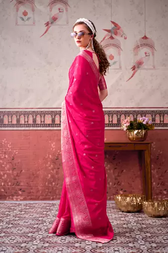  chinon self print saree with zari woven design