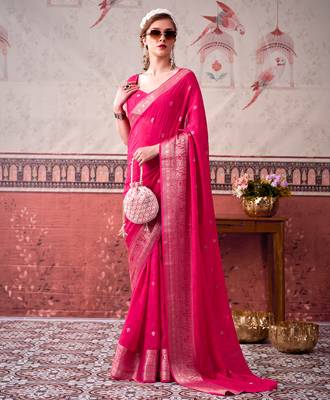  chinon self print saree with zari woven design 4