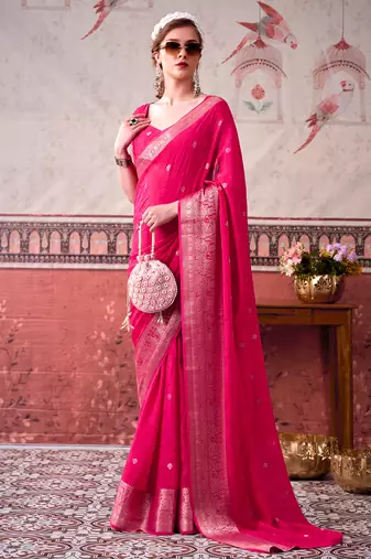  chinon self print saree with zari woven design