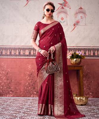  chinon self print saree with zari woven design 1