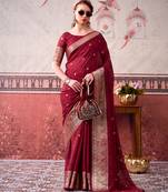  chinon self print saree with zari woven design