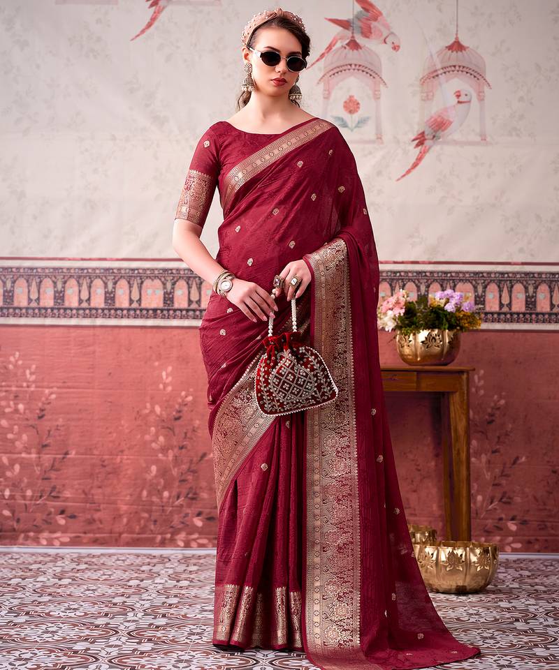  chinon self print saree with zari woven design