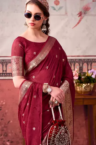  chinon self print saree with zari woven design