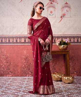  chinon self print saree with zari woven design 4