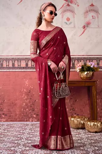  chinon self print saree with zari woven design