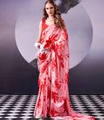  satin silk saree with floral print