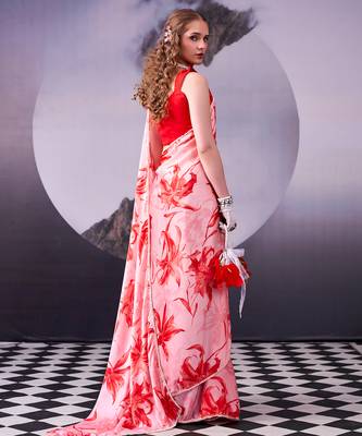  satin silk saree with floral print 3