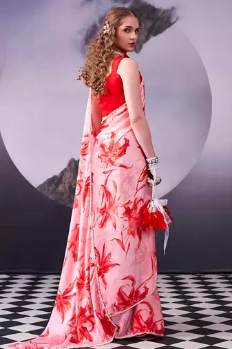  satin silk saree with floral print