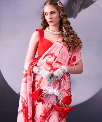  satin silk saree with floral print 4