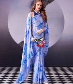  satin silk saree with floral print