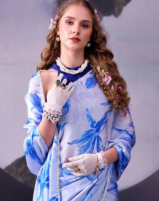  satin silk saree with floral print 2