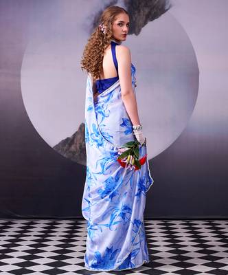  satin silk saree with floral print 3